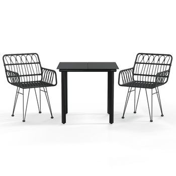 Juego De Comedor De Jardín 3 Uds | Conjunto Mueble Jardin Mesa Y Sillas Ratán Sintético Negro
