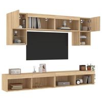 6 uds muebles tv pared  mueble de salon  armario tv con led madera ingenieria roble sonoma cfw781069