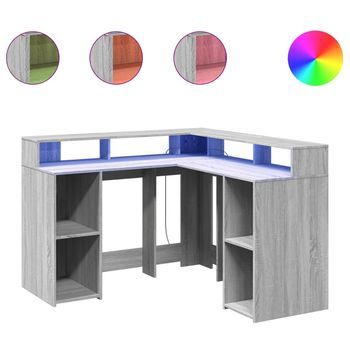 Escritorio Con Led Madera Ingeniería Gris Sonoma 130x130x91cm Vidaxl