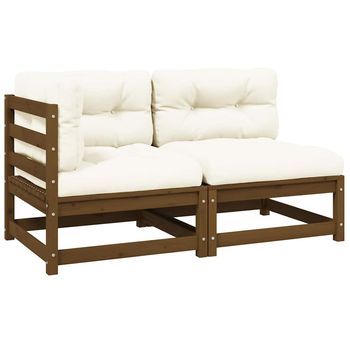 Set De Muebles De Jardín 2 Pzas Cojines Madera Pino Marrón Miel Vidaxl