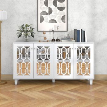 Aparador - Mueble Para Salón Y Comedor - Mdf Y Vidrio - Blanco (160x40x84cm)