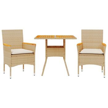 Set De Comedor Jardín 3 Pzas Con Cojines Ratán Pe Acacia Beige Vidaxl