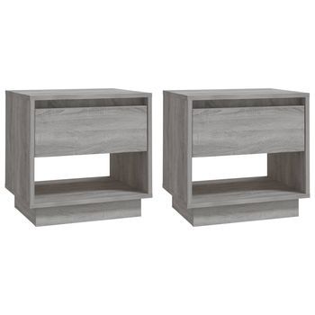 Pack 2 Uds Mesitas Noche | Mesa Auxiliar | Mesilla Madera Ingeniería Gris Sonoma 45x34x44 Cm