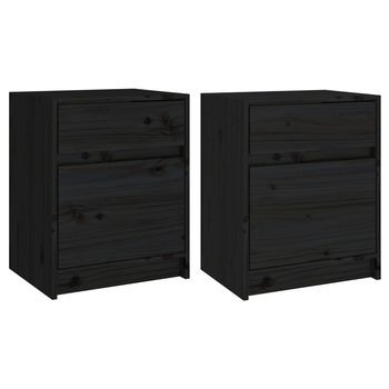 Mesitas De Noche 2 Uds Madera Maciza Pino Negro 40x31x50 Cm Vidaxl