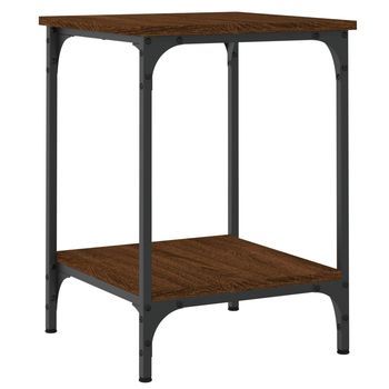 Mesa De Centro 40x40x55 Cm Madera Trabajada Y Hierro - Marrón