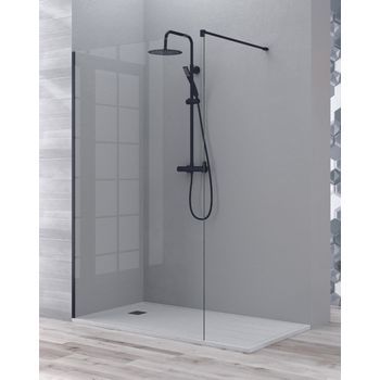 Mampara De Ducha Fijo Walk In | Vidrio Templado 8mm Antical | 195cm Altura | Perfil Negro | 70-120cm | Transparente - 80 Cm (1 Fijo) - Negro Mate
