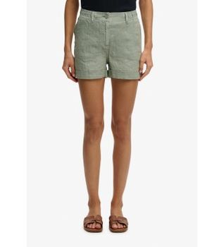 Superdry para mujer. W7110496A Shorts Mid Rise Linen verde (26), Casual, Lino