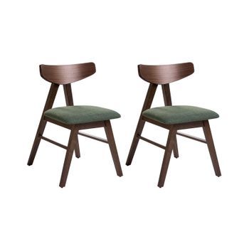 Conjunto De 2 Sillas De Comedor Asiento Acolchado Tapizado De Poliéster Estructura De Madera De Caucho Comedor Cocina Marrón Y Verde Lacota