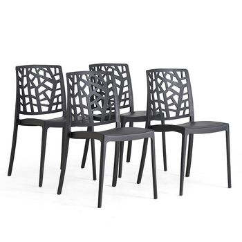 Conjunto De 4 Sillas De Jardín Apilables En Resina Con Fibra De Vidrio Negro Antracita - Trixy