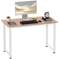homcom mesa de ordenador para hogar y oficina con marco de acero mesa de escritorio con pies ajustables 120x60x76cm blanco y natural   aosom espana