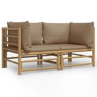 2 uds sofas esquineros de jardin  sofa de exterior bambu con cojines gris taupe