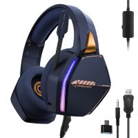 auriculares oniverse nebula con cable control en linea gaming led y microfono azul