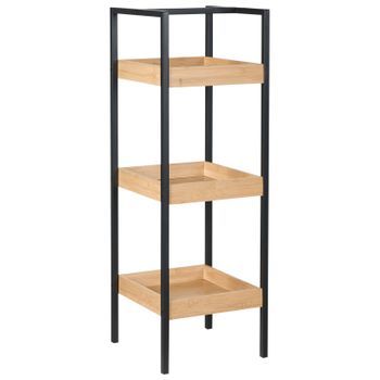 Estantería De 3 Niveles Para Baño Estructura De Acero Negro Accesorios De Baño De Bambú Marrón Claro Tajzara
