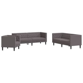 Juego De Sofás Chesterfield 3 Piezas Cuero Sintético Gris Vidaxl
