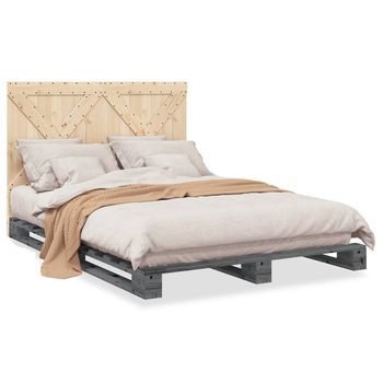 Estructura De Cama Con Cabecero Madera Pino Gris 140x200 Cm