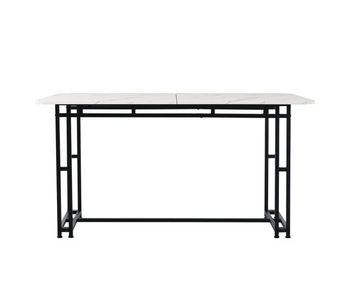 Mesa de comedor - tapa efecto mármol - patas de metal negro - 140x80cm - blanco y negro