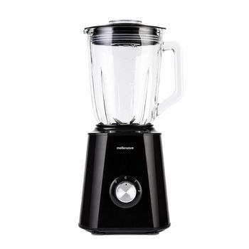 Mellerware - Batidora de vaso eléctrica 1500W. Jarra cristal 1,5L, 6 cuchillas. Tratamiento fruta, smoothie, picadora, Batidos. Picahielos. INOX. T