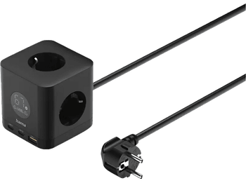 Ladrón de enchufes - Hama 00223196, 3 tomas, 65 W, Negro