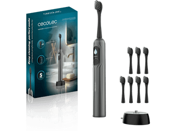 Cepillo eléctrico - Cecotec ToothCare UltraSonic PlatiniumSwing, DualClean, Hasta 50.000 rpm, 5 modos, Pantalla, 8 cabezales y estuche, Negro