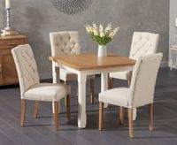 somerset 90cm flip top oak and cream painted dining table with claudia cream fabric chairs - cream 2 chairs