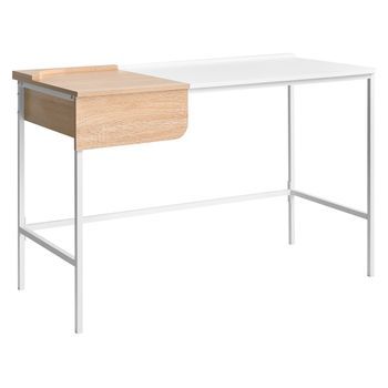 Escritorio Con Cajón Minimalista Oficina En Casa Tablero Aglomerado Patas De Hierro 120 X 60 Cm Blanco Ocate