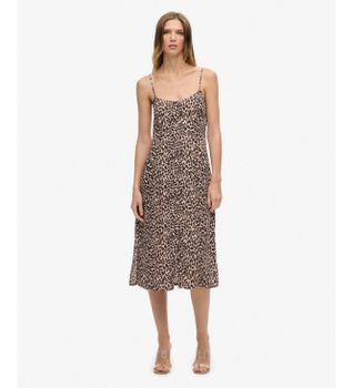 Superdry para mujer. W8011566A Vestido Print Cami beige (M), Casual, Animal print, Viscosa, Sin mangas / Tirantes
