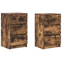 pack 2 uds mesillas de noche  mesita de noche con 3 cajones roble ahumado 39x35x65 cm