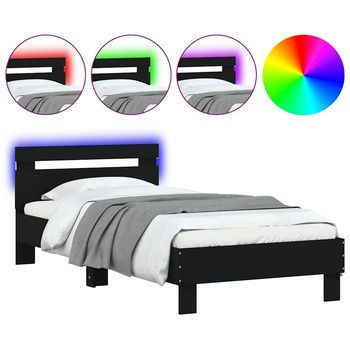 Cama Individual | Cama Para Adultos | Estructura De Cama Con Cabecero Y Luces Led Negro 75x190 Cm
