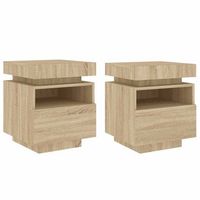pack 2 uds mesitas de noche  mesa auxiliar  mesilla con luces led roble sonoma 40x39x485 cm