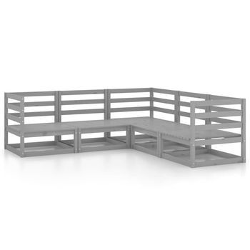 Muebles De Jardín 5 Uds | Mesa Y Sillas Gris Madera De Pino Maciza