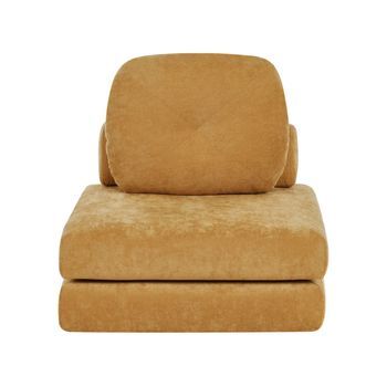Sofá Cama Moderno Minimalista De Chenilla De 1 Plaza Puf Cama Individual Con Cojín Amarillo Mostaza Olden