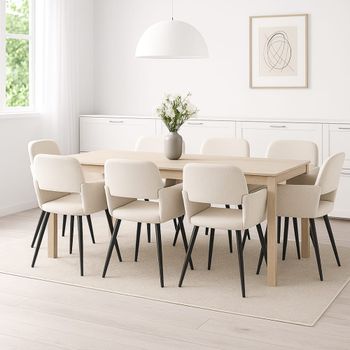 Conjunto de 8 sillas escandinavas con tela beige y patas negras