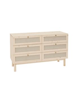 Cómoda de madera maciza y con seis cajones tono natural de 76x120cm