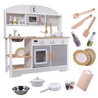 cocina de juguete de madera cocinita juguete infantil para ninos 3 anos con horno fregadero microondas placa de coccion y 12 accesorios juego educativo72x68x26cm