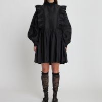 stella nova slub twill frill short dress - dk 36uk 10