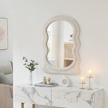 Espejo De Pared Brummen 80x60 Cm Con Marco De Peluche - Blanco [en.casa]