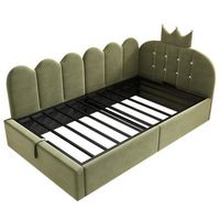 sofa cama de terciopelo verde 90 x 200 cm con arcon hidraulico y cabecero de corona sin colchon