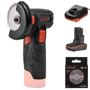 Dnipro-m Amoladora Angular Cg-12bc Ultra 12v Brushless, 76 Mm, 18.500 Rpm, Batería 4ah, Cargador Y 5 Discos Metal, Piedra Y Cerámica