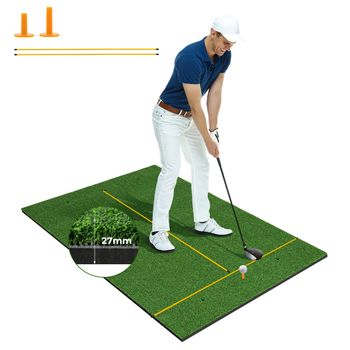 Costway Tapete de Hierba Sintética de Golf 3 en 1 con 2 Tees 2 Palos de Alineación y 6uds Golf para Uso Interno y Externo Verde