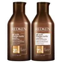 set de champu y acondicionador nutritivo all soft mega curl para el cabello rizado y ondulado de redken