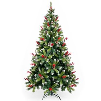 Árbol De Navidad Artificial Decorado Con Bayas Rojas Y Piñas Nevadas Arbol De Navidad 210 Cm Frondoso, 780 Ramas