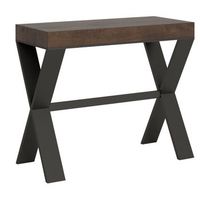 consola extensible de madera oscura con patas de metal antracita 8 plazas de 40 a 196 cm xena