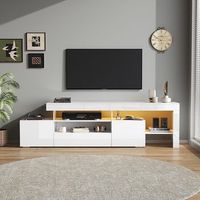 sweiko mueble tv 192x37x53 cm 3armarios led brillante compatible 85 pulgadas blanco