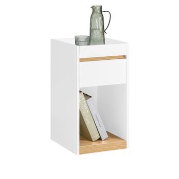 Mesa Auxiliar Mesita De Noche Con 1 Estante Abierto Mesita Para Salón Comedor Dormitorio Con 1 Cajón 35 X 30 X 55 Cm Blanco Y Madera Fbt137-w Sobuy Es