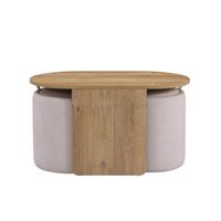mesa de centro con 2 pufs con espacio de almacenamiento nestup blanconogal de hjh living