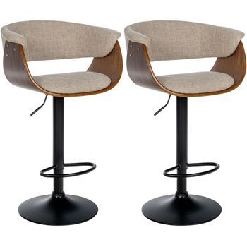 Set De 2 Taburetes De Bar Vestal Tela Nogal/crema 51x60x90 Cm Clp