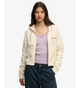 Superdry para mujer. W2012286A Sudadera con capucha corta Essential Logo en blanco (S), Casual, Algodón