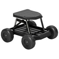 outsunny asiento de jardin con ruedas taburete de jardineria con bandeja de herramientas carga 130 kg 50x49x32 cm negro