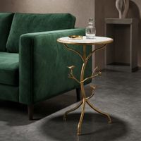 mesa de centro de metal dorado y marmol cm o 38x60