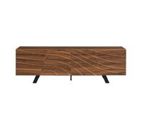 mueble tv 160x39x505 cm - lowboard con frente ondulado gran almacenamiento patas de hierro - nogal